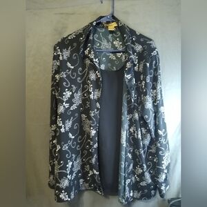 Notations Black and White Floral Sheer Blouse